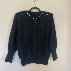 Vintage 80s Bedazzled Cozy Black Sweater Size M